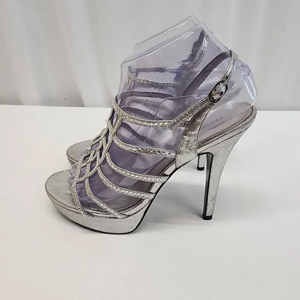 Adrianna Papell Boutique Size 8 Marla Silver Metallic Rhinestone High Heel Sanda - Picture 5 of 10